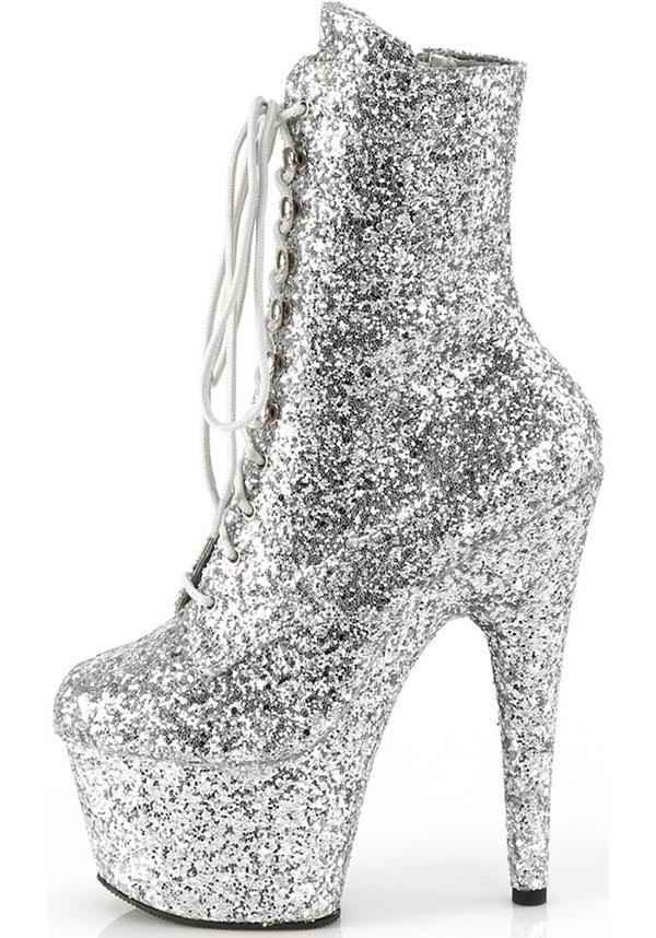 ADORE-1020GWR [Silver Glitter] | PLATFORM BOOTS [PREORDER] - Beserk - all, ankle boots, boots, boots [preorder], clickfrenzy15-2023, discountapp, fp, glitter, googleshopping, heels, heels [preorder], platform boots, platform heels, platforms, platforms [preorder], pole dancing, ppo, PRE280722, preorder, shoes, silver, stripper, vegan