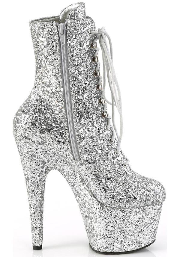 ADORE-1020GWR [Silver Glitter] | PLATFORM BOOTS [PREORDER] - Beserk - all, ankle boots, boots, boots [preorder], clickfrenzy15-2023, discountapp, fp, glitter, googleshopping, heels, heels [preorder], platform boots, platform heels, platforms, platforms [preorder], pole dancing, ppo, PRE280722, preorder, shoes, silver, stripper, vegan