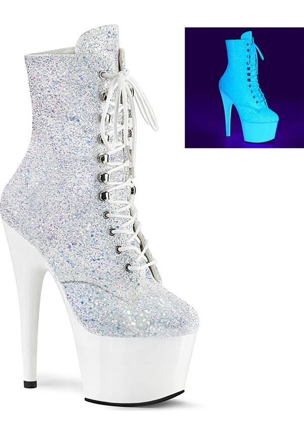 ADORE-1020LG [Multi Glitter/Neon White] | PLATFORM BOOTS [PREORDER] - Beserk - all, boots, boots [preorder], clickfrenzy15-2023, discountapp, fp, glitter, heels, heels [preorder], labelpreorder, labelvegan, ladies, oct19, platform boots, platform heels, platforms, platforms [preorder], pleaser, pleaserslow, pole dancing, ppo, preorder, shoes, vegan, white