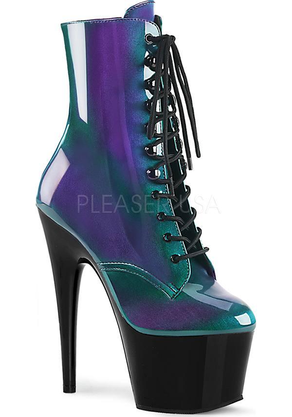 ADORE-1020SHG [Purple-Green/Black] | PLATFORM BOOTS [PREORDER] - Beserk - 420sale, all, boots, boots [preorder], clickfrenzy15-2023, dec18, discountapp, fp, green, heels, heels [preorder], labelpreorder, labelvegan, ladies, platform boots, platform heels, platforms, platforms [preorder], pleaser, pole dancing, ppo, preorder, purple, shiny, shoes, vegan