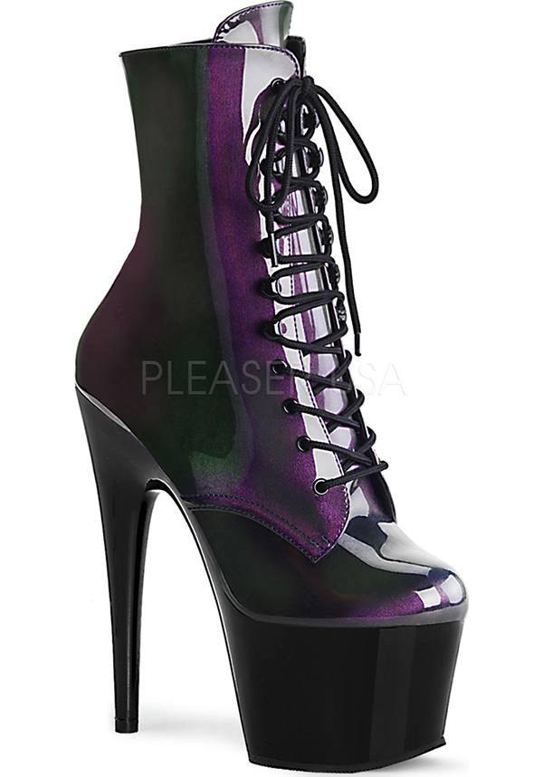 ADORE-1020SHG [Purple-Olive/Black] | PLATFORM BOOTS [PREORDER] - Beserk - all, black, boots, boots [preorder], clickfrenzy15-2023, dec18, discountapp, fp, heels, heels [preorder], labelpreorder, labelvegan, ladies, platform boots, platform heels, platforms, platforms [preorder], pleaser, pole dancing, ppo, preorder, purple, shiny, shoes, vegan