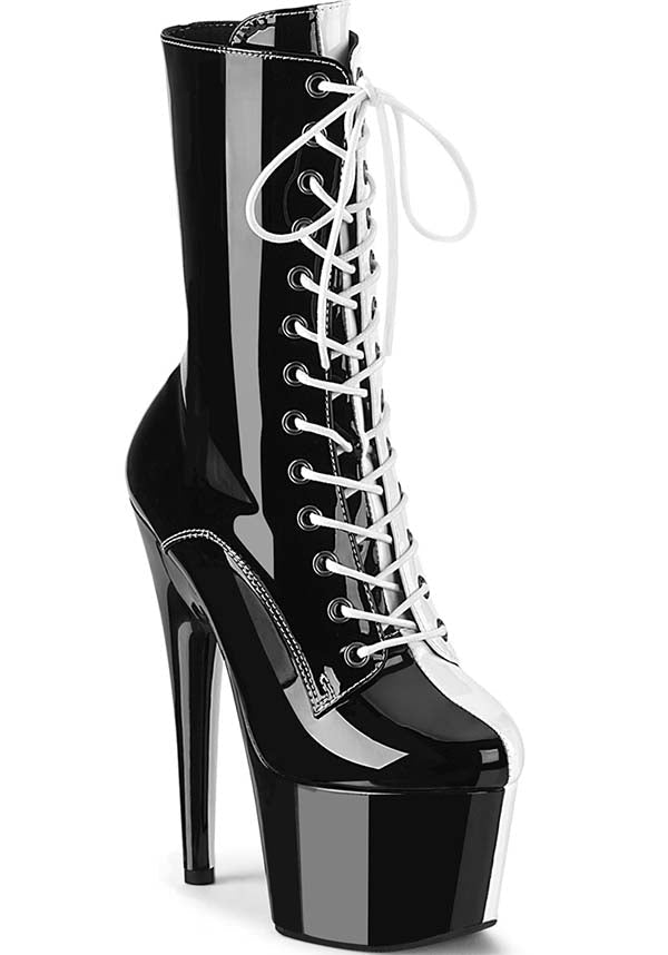 ADORE-1040TT [Black/White Patent] | PLATFORM BOOTS [PREORDER]