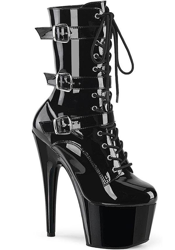 ADORE-1043 [Black Patent] | PLATFORM HEELS [PREORDER] - Beserk - all, ankle boots, black, boot, boots, boots [preorder], buckle, buckles, clickfrenzy15-2023, discountapp, fp, googleshopping, goth, gothic, heels [preorder], labelpreorder, labelvegan, patent, platform boots, platform heels, pleaser, pole, pole dancing, ppo, preorder, shiny, shoes, vegan