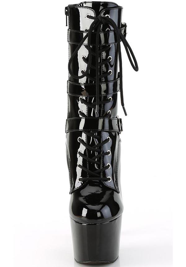 ADORE-1043 [Black Patent] | PLATFORM HEELS [PREORDER] - Beserk - all, ankle boots, black, boot, boots, boots [preorder], buckle, buckles, clickfrenzy15-2023, discountapp, fp, googleshopping, goth, gothic, heels [preorder], labelpreorder, labelvegan, patent, platform boots, platform heels, pleaser, pole, pole dancing, ppo, preorder, shiny, shoes, vegan