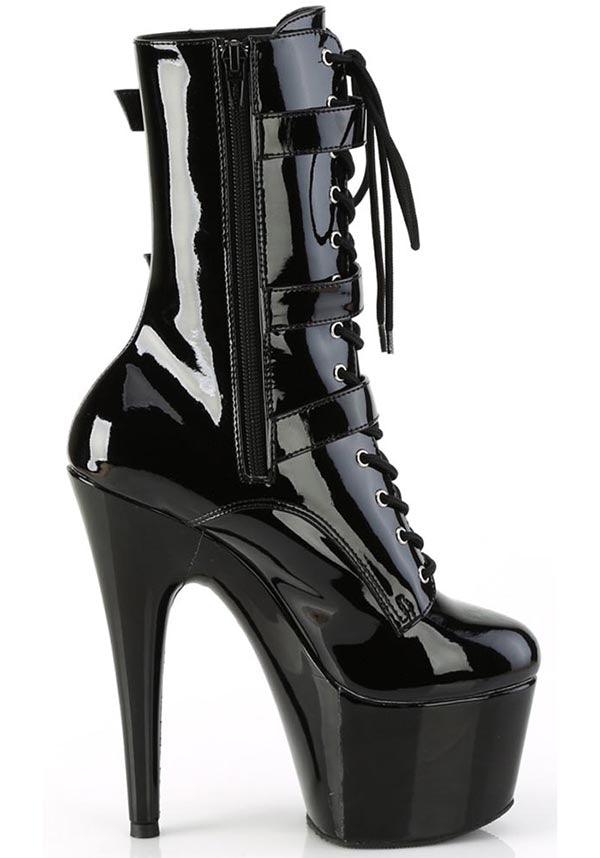 ADORE-1043 [Black Patent] | PLATFORM HEELS [PREORDER] - Beserk - all, ankle boots, black, boot, boots, boots [preorder], buckle, buckles, clickfrenzy15-2023, discountapp, fp, googleshopping, goth, gothic, heels [preorder], labelpreorder, labelvegan, patent, platform boots, platform heels, pleaser, pole, pole dancing, ppo, preorder, shiny, shoes, vegan