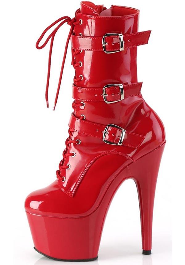 ADORE-1043 [Red Patent] | PLATFORM HEELS [PREORDER] - Beserk - all, ankle boots, bdsm, boot, boots, boots [preorder], buckle, buckles, clickfrenzy15-2023, discountapp, fetish, fp, googleshopping, heel, heels, heels [preorder], labelpreorder, labelvegan, platform boots, platform heels, pleaser, pole, pole dancing, ppo, red, shiny, shoes, vegan