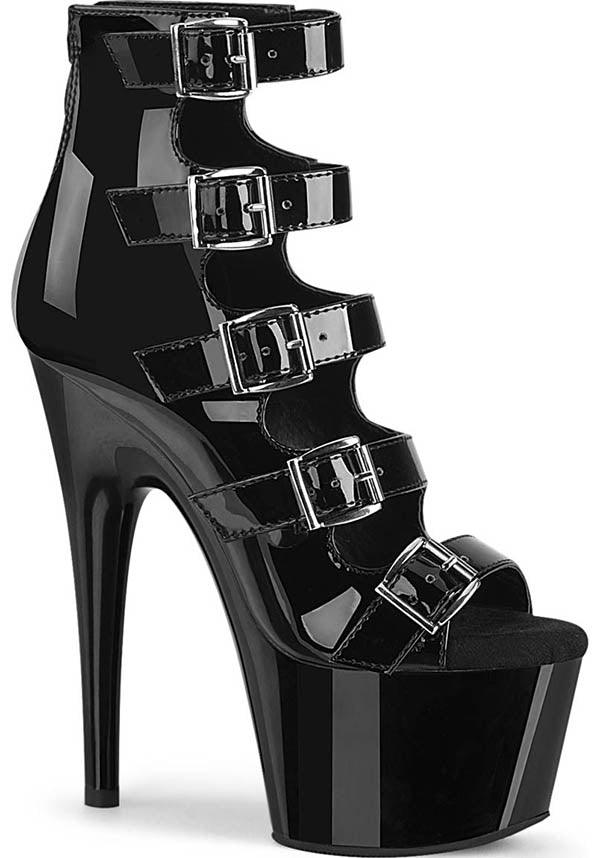 ADORE-700-33 [Black Patent] | HEELS [PREORDER] - Beserk - all, black, buckle, buckles, clickfrenzy15-2023, discountapp, fetish, fp, goth, gothic, heel, heels, heels [preorder], labelpreorder, labelvegan, mar21, platform boots, platform heels, platforms, platforms [preorder], pleaser, pole dancing, PPO, preorder, shoes, vegan