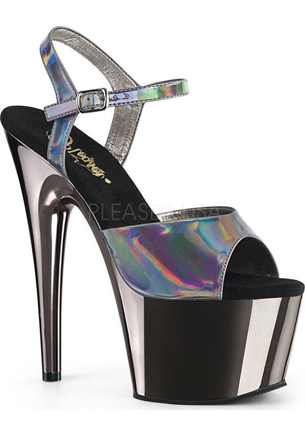 ADORE-709HGCH [Pewter Hologram/Chrome] | PLATFORM HEELS [PREORDER] - Beserk - all, clickfrenzy15-2023, discountapp, fp, grey, heel, heels, heels [preorder], holo, hologram, holographic, jan19, labelpreorder, labelvegan, ladies, platform heels, platforms, platforms [preorder], pleaser, pole dancing, ppo, preorder, shoes, vegan