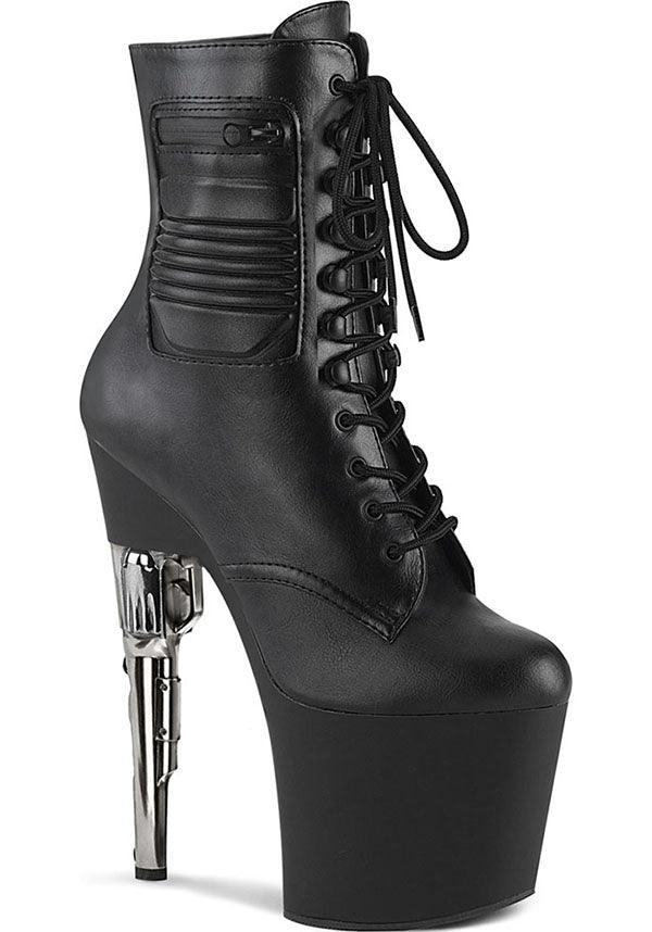 BONDGIRL-1020PK [Black] | PLATFORM BOOTS [PREORDER] - Beserk - all, ankle boots, black, boot, boots, boots [preorder], clickfrenzy15-2023, dec20, discountapp, fp, goth, gothic, gun, halloween, heel, heels, heels [preorder], labelpreorder, labelvegan, pleaser, ppo, preorder, shoes, silver, vegan
