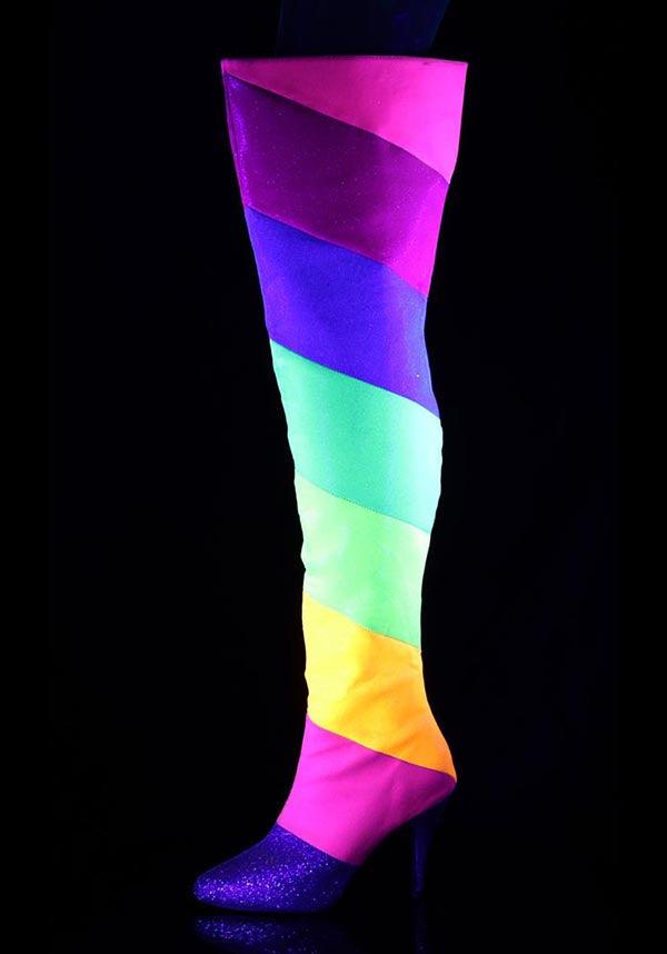 DREAM-3012RBG [Multi-Rainbow Multi Glitter] | PLATFORM BOOTS [PREORDER] - Beserk - all, boots, boots [preorder], clickfrenzy15-2023, discountapp, fp, glitter, googleshopping, heels, heels [preorder], knee high boots, labelpreorder, labeluvreactive, labelvegan, long boots, multicolour, ppo, PRE280722, preorder, rainbow, shoes, thigh high boots, uv, uv reactive, uvreactive, vegan