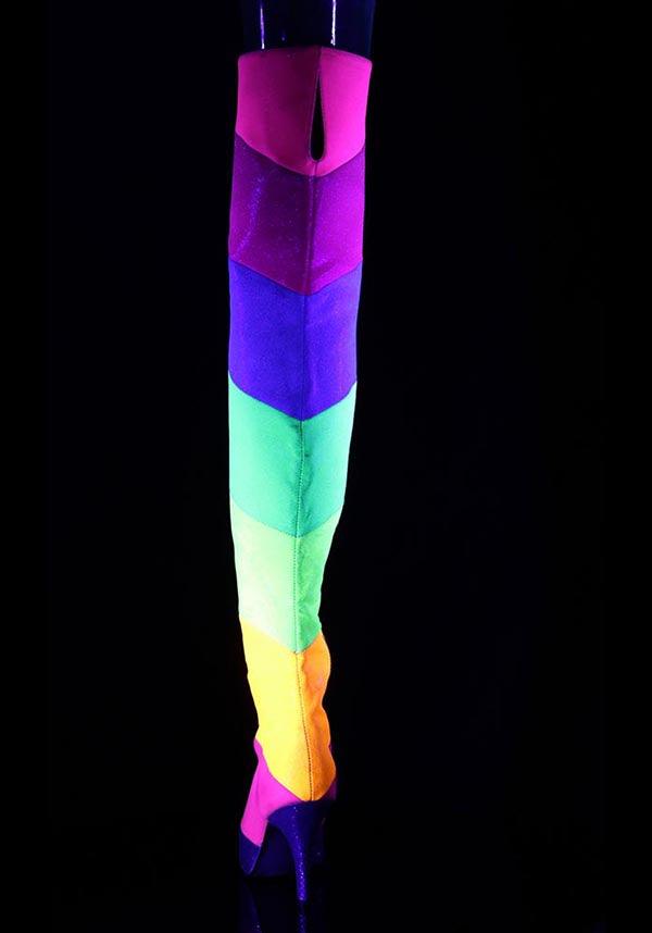 DREAM-3012RBG [Multi-Rainbow Multi Glitter] | PLATFORM BOOTS [PREORDER] - Beserk - all, boots, boots [preorder], clickfrenzy15-2023, discountapp, fp, glitter, googleshopping, heels, heels [preorder], knee high boots, labelpreorder, labeluvreactive, labelvegan, long boots, multicolour, ppo, PRE280722, preorder, rainbow, shoes, thigh high boots, uv, uv reactive, uvreactive, vegan