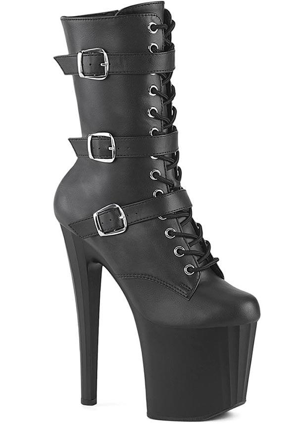 ENCHANT-1043 [Black Faux] | PLATFORM HEELS [PREORDER] - Beserk - all, black, boots, boots [preorder], buckle, buckles, clickfrenzy15-2023, dec22, discountapp, fp, googleshopping, heel, heeled, heeled boots, heels, heels [preorder], labelpreorder, labelvegan, lace, lace up, platform, platform [preorder], platform boots, platform heels, platforms, platforms [preorder], pleaser, ppo, shoes, stripper, vegan