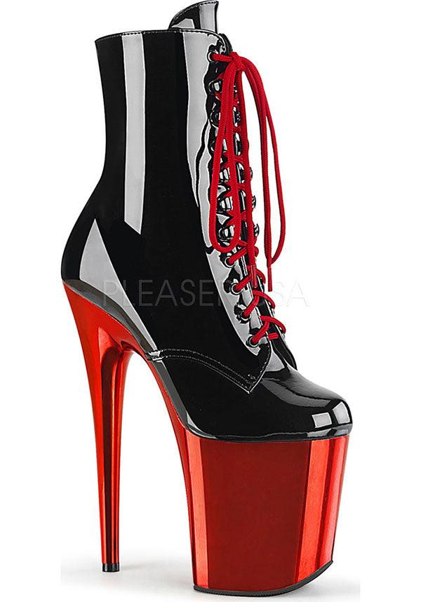 FLAMINGO-1020 [Patent Black/Red Chrome] | PLATFORM BOOTS [PREORDER] - Beserk - all, black, boots, boots [preorder], clickfrenzy15-2023, discountapp, fp, heels, heels [preorder], jun19, labelpreorder, labelvegan, ladies, platform, platform boots, platform heels, platforms, platforms [preorder], pleaser, ppo, preorder, red, shoes, vegan