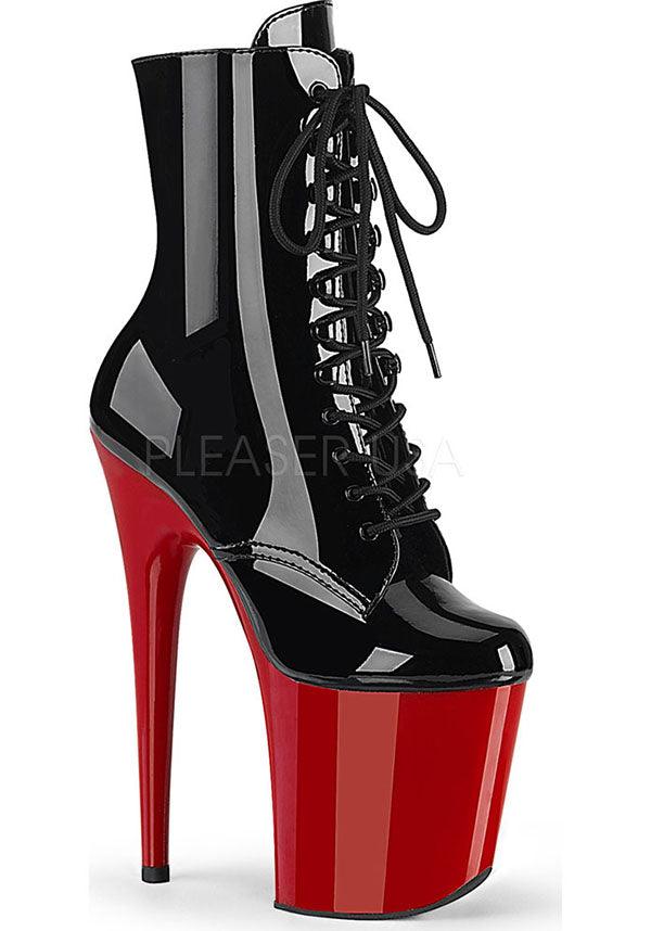 FLAMINGO-1020 [Patent Black/Red] | PLATFORM BOOTS [PREORDER] - Beserk - all, black, boots, boots [preorder], clickfrenzy15-2023, discountapp, fp, heels, heels [preorder], jun19, labelpreorder, labelvegan, ladies, platform boots, platform heels, platforms, platforms [preorder], pleaser, pleaserslow, ppo, preorder, red, shoes, vegan