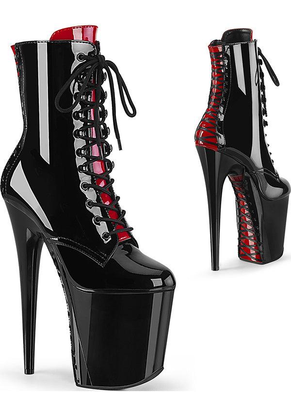 FLAMINGO-1020FH [Patent Black/Red] | PLATFORM BOOTS [PREORDER] - Beserk - all, black, boots, boots [preorder], clickfrenzy15-2023, discountapp, fp, heels, heels [preorder], labelpreorder, labelvegan, ladies, oct19, platform, platform boots, platform heels, platforms, platforms [preorder], pleaser, pole, pole dancing, ppo, preorder, shiny, shoes, vegan