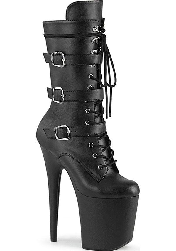 FLAMINGO-1053 | Black Faux Leather/Black Faux Leather [PREORDER] - Beserk - all, ankle boots, black, boot, boots, boots [preorder], clickfrenzy15-2023, dec20, discountapp, fetish, fp, goth, gothic, heel, heels, heels [preorder], labelpreorder, labelvegan, pleaser, ppo, preorder, shoes, vegan
