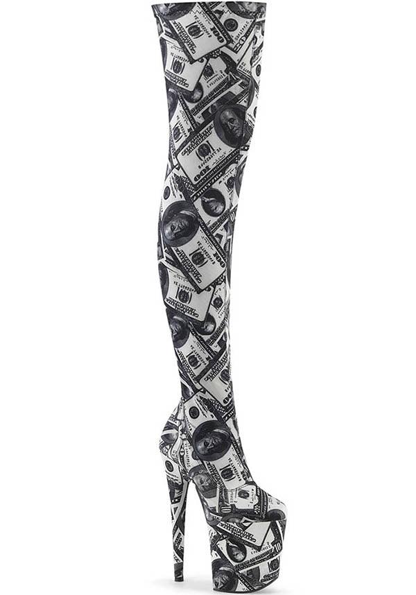 Flamingo-3000DP [White/Black] | BOOTS [PREORDER] - Beserk - all, black and white, boot, boots, boots [preorder], clickfrenzy15-2023, discountapp, fp, halloween, labelpreorder, labelvegan, money, monochrome, platform heels, pleaser, pole, pole dancing, ppo, preorder, shoes, thigh high boots, vegan