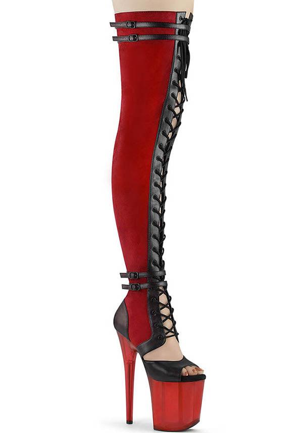 FLAMINGO-3027 [Red] | PLATFORM HEELS [PREORDER] - Beserk - all, boot, boots, boots [preorder], clickfrenzy15-2023, discountapp, fetish, fp, heels, heels [preorder], knee high boots, labelpreorder, labelvegan, long boots, platform, platform heels, platforms, platforms [preorder], pleaser, pole, pole dancing, ppo, preorder, red, shoes, stripper, thigh high boots, vegan