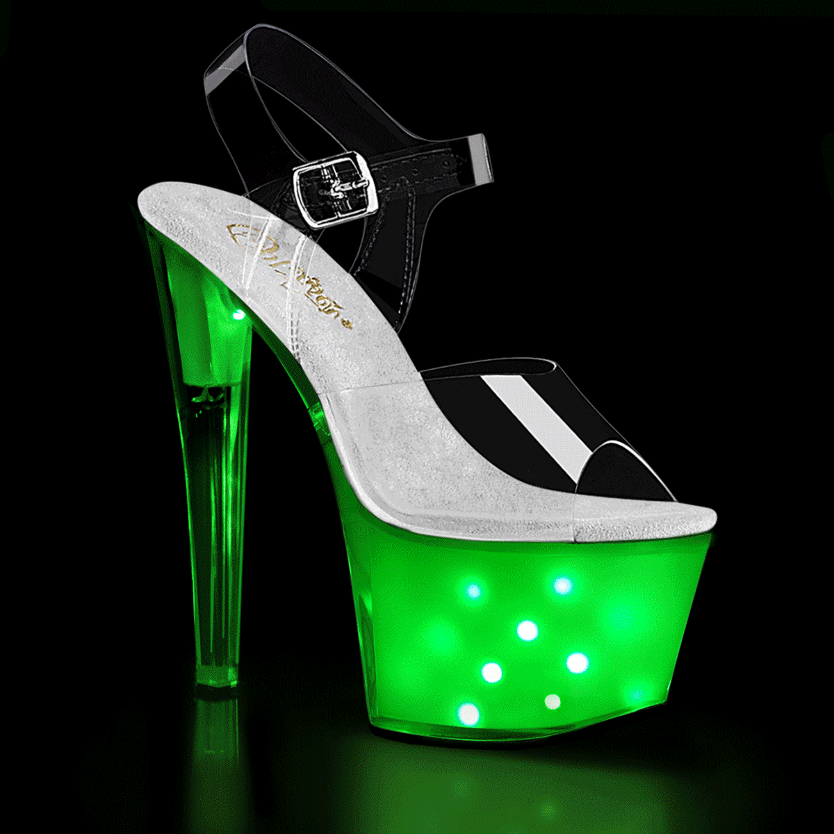 ILLUMINATOR-708 [Clear/White Glow] | PLATFORM HEELS [PREORDER] - Beserk - all, blue, clear, clickfrenzy15-2023, discountapp, fp, green, heels, heels [preorder], labelpreorder, labelvegan, light up, lights, platform, platform heels, platforms, platforms [preorder], pleaser, pleaserslow, ppo, preorder, purple, red, shoes, vegan