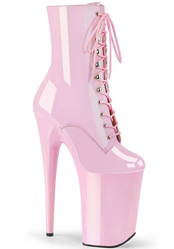 INFINITY-1020 [Patent Pink] | PLATFORM BOOTS [PREORDER] - Beserk - all, ankle boots, baby pink, boot, boots, boots [preorder], clickfrenzy15-2023, colour:pink, discountapp, fp, heels, heels [preorder], labelpreorder, labelvegan, lace up, light pink, pastel, pastel pink, pink, platform, platform boots, platform heels, platforms, platforms [preorder], pleaser, pleaserslow, ppo, preorder, shoe, shoes, vegan