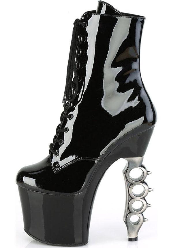 IRONGRIP-1020 [Black Pat] | PLATFORM HEELS [PREORDER] - Beserk - all, ankle boots, black, boot, boots, boots [preorder], clickfrenzy15-2023, discountapp, fp, heels, heels [preorder], kinky, knuckle duster, labelpreorder, labelvegan, lace up, ladies, platform, platform heels, platforms, platforms [preorder], pleaser, pole, pole dancing, ppo, preorder, shoes, stripper, vegan