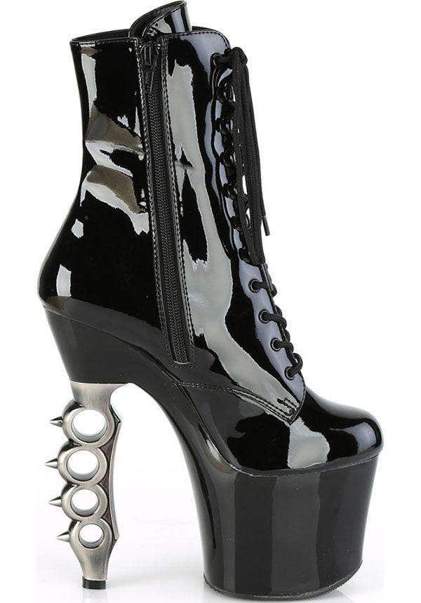 IRONGRIP-1020 [Black Pat] | PLATFORM HEELS [PREORDER] - Beserk - all, ankle boots, black, boot, boots, boots [preorder], clickfrenzy15-2023, discountapp, fp, heels, heels [preorder], kinky, knuckle duster, labelpreorder, labelvegan, lace up, ladies, platform, platform heels, platforms, platforms [preorder], pleaser, pole, pole dancing, ppo, preorder, shoes, stripper, vegan