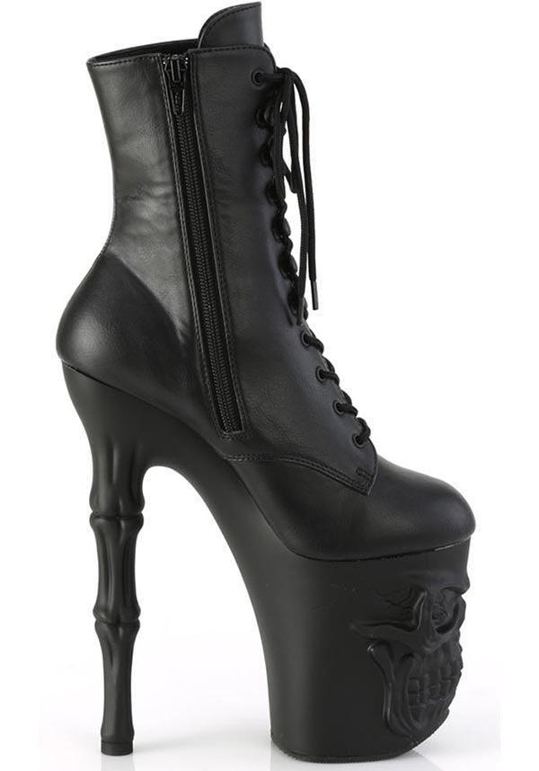 RAPTURE-1020 [Black Faux] | PLATFORM HEELS [PREORDER] - Beserk - all, black, boots, boots [preorder], clickfrenzy15-2023, discountapp, fp, goth, gothic, heels, heels [preorder], labelpreorder, labelvegan, platform boots, platform heels, platforms, platforms [preorder], pleaser, ppo, preorder, shoes, skull, vegan