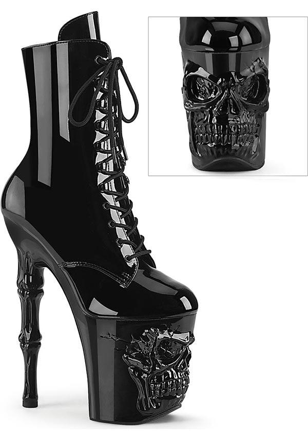 RAPTURE-1020 [Black Patent] | PLATFORM HEELS [PREORDER] - Beserk - all, black, boots, boots [preorder], clickfrenzy15-2023, discountapp, fp, goth, gothic, heels, heels [preorder], labelpreorder, labelvegan, patent, platform, platform boots, platform heels, platforms, platforms [preorder], pleaser, ppo, preorder, shiny, shoes, skull, vegan
