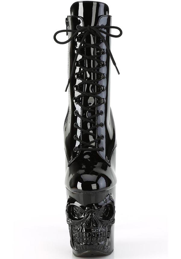 RAPTURE-1020 [Black Patent] | PLATFORM HEELS [PREORDER] - Beserk - all, black, boots, boots [preorder], clickfrenzy15-2023, discountapp, fp, goth, gothic, heels, heels [preorder], labelpreorder, labelvegan, patent, platform, platform boots, platform heels, platforms, platforms [preorder], pleaser, ppo, preorder, shiny, shoes, skull, vegan