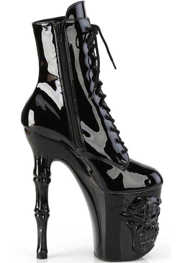 RAPTURE-1020 [Black Patent] | PLATFORM HEELS [PREORDER] - Beserk - all, black, boots, boots [preorder], clickfrenzy15-2023, discountapp, fp, goth, gothic, heels, heels [preorder], labelpreorder, labelvegan, patent, platform, platform boots, platform heels, platforms, platforms [preorder], pleaser, ppo, preorder, shiny, shoes, skull, vegan