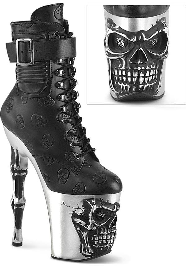 RAPTURE-1020STR-02 [Black Faux Leather] | PLATFORM BOOTS [PREORDER] - Beserk - all, ankle boots, black, boots, boots [preorder], clickfrenzy15-2023, discountapp, fp, googleshopping, goth, gothic, heels, heels [preorder], labelpreorder, labelvegan, platform, platform boots, platform heels, platforms, platforms [preorder], pleaser, pole, pole dancing, ppo, preorder, shoes, skull, skulls, stripper, vegan