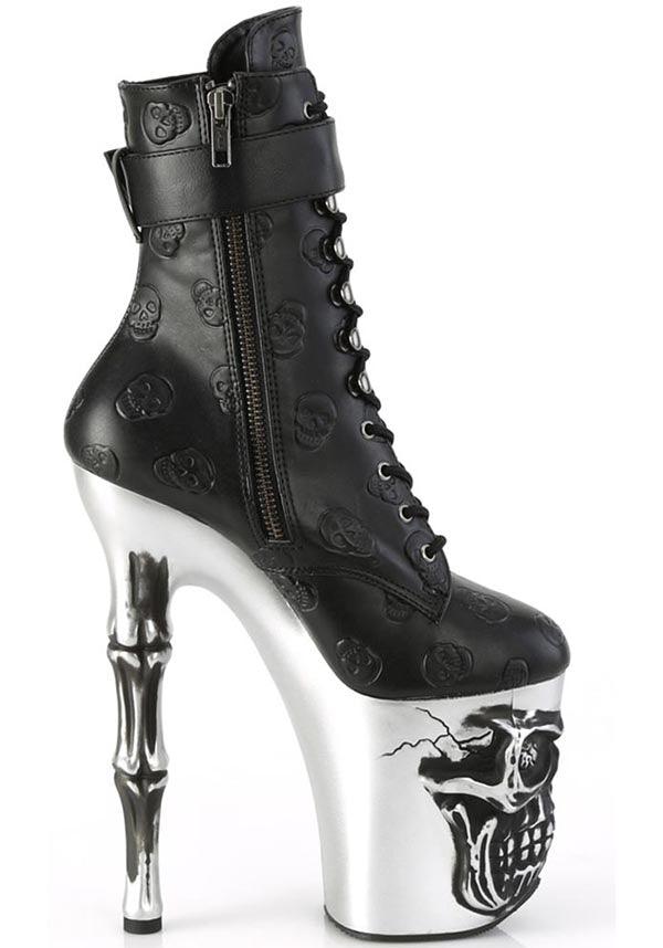 RAPTURE-1020STR-02 [Black Faux Leather] | PLATFORM BOOTS [PREORDER] - Beserk - all, ankle boots, black, boots, boots [preorder], clickfrenzy15-2023, discountapp, fp, googleshopping, goth, gothic, heels, heels [preorder], labelpreorder, labelvegan, platform, platform boots, platform heels, platforms, platforms [preorder], pleaser, pole, pole dancing, ppo, preorder, shoes, skull, skulls, stripper, vegan