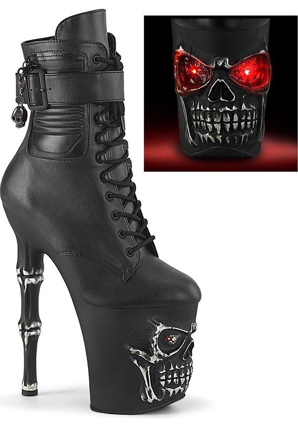 RAPTURE-1020STR-LT [Black Faux] | PLATFORM HEELS [PREORDER] - Beserk - all, black, boots, boots [preorder], clickfrenzy15-2023, discountapp, fp, goth, gothic, heels, heels [preorder], labelpreorder, labelvegan, platform boots, platform heels, platforms, platforms [preorder], pleaser, ppo, preorder, shoes, skull, vegan