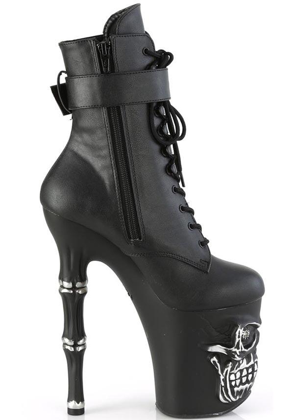 RAPTURE-1020STR-LT [Black Faux] | PLATFORM HEELS [PREORDER] - Beserk - all, black, boots, boots [preorder], clickfrenzy15-2023, discountapp, fp, goth, gothic, heels, heels [preorder], labelpreorder, labelvegan, platform boots, platform heels, platforms, platforms [preorder], pleaser, ppo, preorder, shoes, skull, vegan