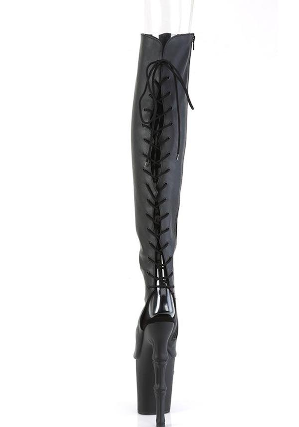 RAPTURE-3019 [Black Faux Leather] | PLATFORM BOOTS [PREORDER] - Beserk - all, black, boots, boots [preorder], clickfrenzy15-2023, discountapp, fp, googleshopping, goth, gothic, heels, heels [preorder], labelpreorder, labelvegan, long boots, platform boots, platform heels, platforms, platforms [preorder], pleaser, pole, pole dancing, ppo, preorder, shoes, skull, skulls, stripper, thigh high boots, vegan