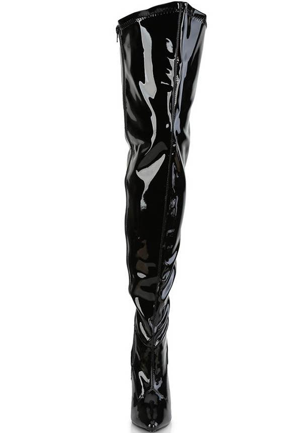 SEDUCE-3000WC [Black Pat] | WIDE CALF BOOTS [PREORDER] - Beserk - all, black, boots, boots [preorder], clickfrenzy15-2023, discountapp, fp, heeled boots, heels, heels [preorder], knee high boots, labelpreorder, labelvegan, long boots, patent, plus size, ppo, preorder, shoes, thigh high boots, vegan, wide calf