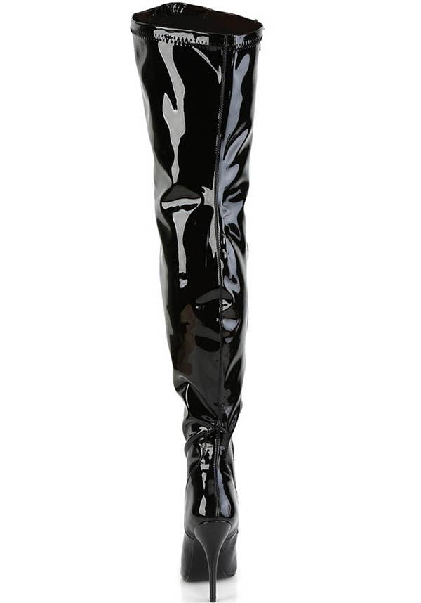SEDUCE-3000WC [Black Pat] | WIDE CALF BOOTS [PREORDER] - Beserk - all, black, boots, boots [preorder], clickfrenzy15-2023, discountapp, fp, heeled boots, heels, heels [preorder], knee high boots, labelpreorder, labelvegan, long boots, patent, plus size, ppo, preorder, shoes, thigh high boots, vegan, wide calf