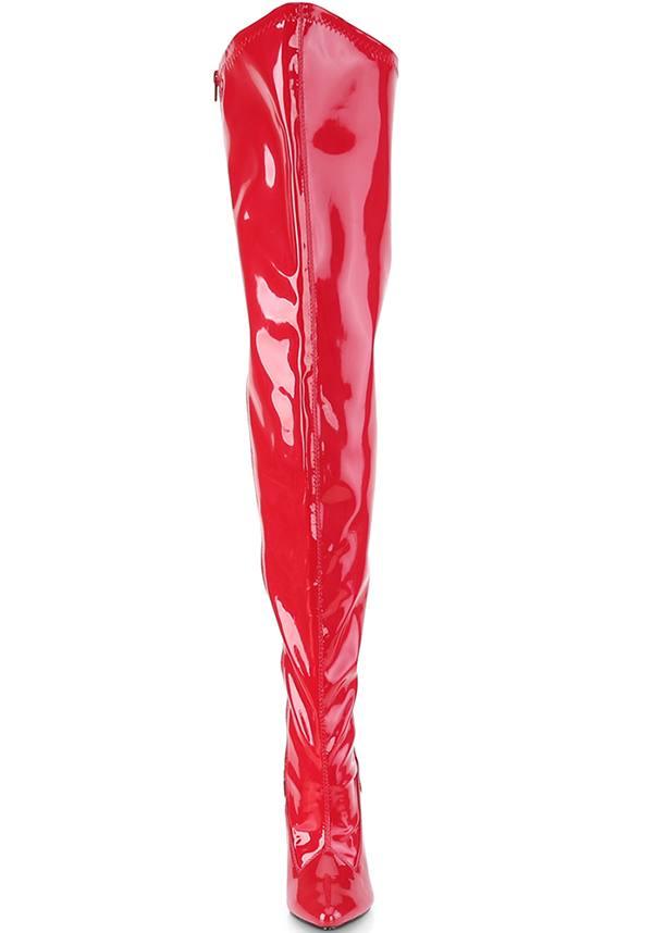 SEDUCE-3000WC [Red Pat] | WIDE CALF BOOTS [PREORDER] - Beserk - all, boots, boots [preorder], clickfrenzy15-2023, discountapp, fp, heeled boots, heels, heels [preorder], knee high boots, labelpreorder, labelvegan, long boots, patent, plus size, ppo, preorder, red, shoes, thigh high boots, vegan, wide calf