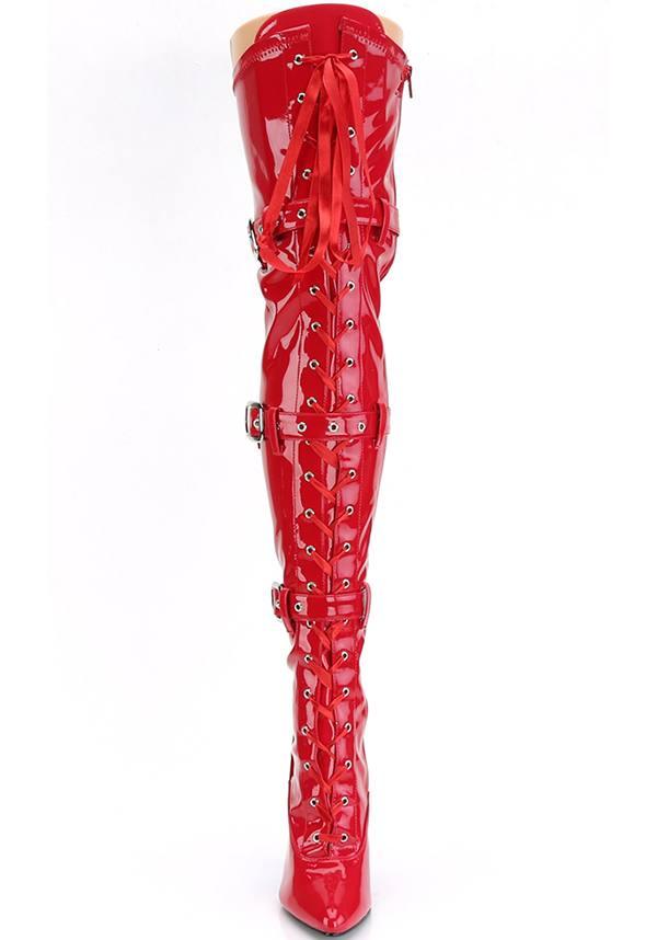 SEDUCE-3028 [Red] | THIGH HIGH BOOTS [PREORDER] - Beserk - all, boots, boots [preorder], buckle, buckle up, buckles, clickfrenzy15-2023, discountapp, fetish, fp, heels, heels [preorder], kink, kinky, knee high boots, labelpreorder, labelvegan, lace up, long boots, patent, pleaser, ppo, preorder, red, shiny, shoes, thigh high boots, vegan