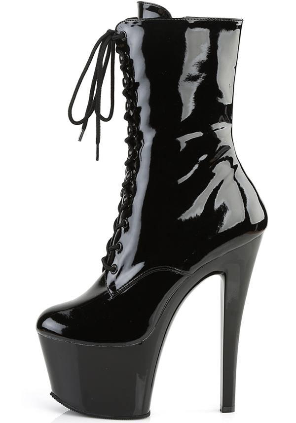 SKY-1020 [Black Patent] | PLATFORM HEELS [PREORDER] - Beserk - all, ankle boots, black, boots, boots [preorder], clickfrenzy15-2023, discountapp, fp, heels, heels [preorder], labelpreorder, labelvegan, patent, platform, platform boots, platform heels, platforms, platforms [preorder], pleaser, pole, pole dancing, ppo, preorder, shiny, shoes, stripper, vegan