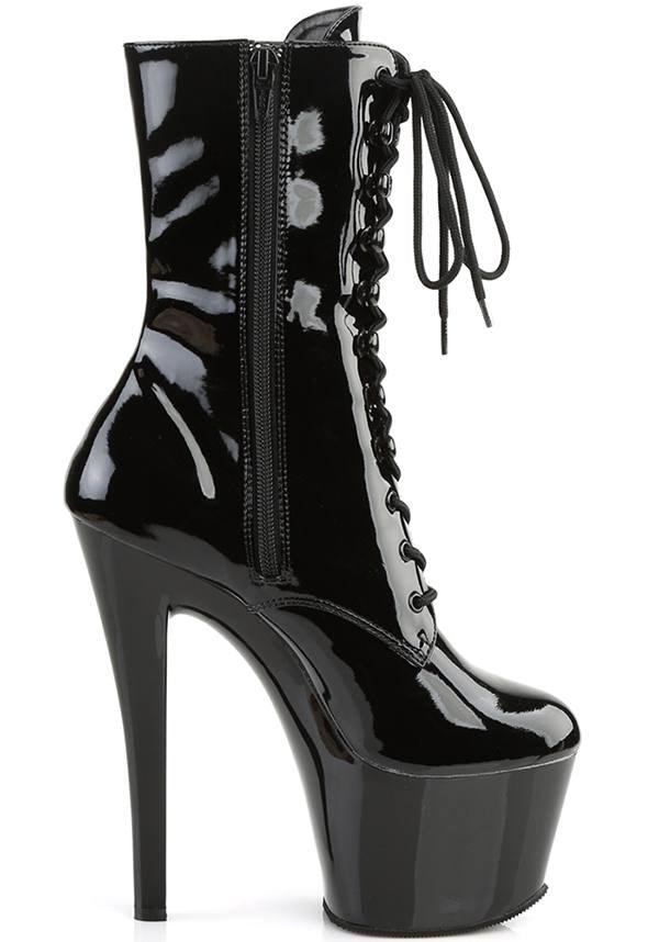SKY-1020 [Black Patent] | PLATFORM HEELS [PREORDER] - Beserk - all, ankle boots, black, boots, boots [preorder], clickfrenzy15-2023, discountapp, fp, heels, heels [preorder], labelpreorder, labelvegan, patent, platform, platform boots, platform heels, platforms, platforms [preorder], pleaser, pole, pole dancing, ppo, preorder, shiny, shoes, stripper, vegan