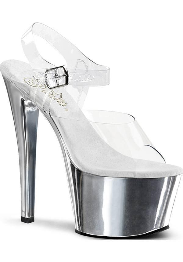 SKY-308 [Clear/Silver Chrome] | PLATFORM HEELS [PREORDER] - Beserk - all, clickfrenzy15-2023, discountapp, fp, heels, heels [preorder], labelpreorder, labelvegan, ladies, platform, platform heels, platforms, platforms [preorder], pleaser, ppo, preorder, sep19, shoes, silver, vegan