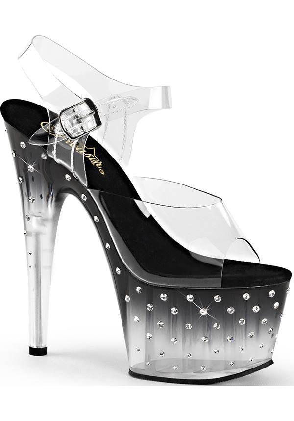 STARDUST-708T [Clear/Black] | PLATFORM HEELS [PREORDER] - Beserk - all, black, clear, clickfrenzy15-2023, diamante, diamond, discountapp, fp, heels, heels [preorder], labelpreorder, labelvegan, ladies, platform, platform heels, platforms, platforms [preorder], pleaser, pleaserslow, ppo, preorder, rhinestone, sep19, shoes, vegan