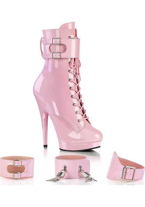 SULTRY-1023 [B. Pink Patent] | Platform Boots [PREORDER] - Beserk - all, baby pink, boots, boots [preorder], clickfrenzy15-2023, colour:pink, discountapp, fp, heels, heels [preorder], labelpreorder, labelvegan, light pink, pink, platform, platform heels, platforms [preorder], pleaser, pole, pole dancing, ppo, preorder, shoes, stripper, vegan