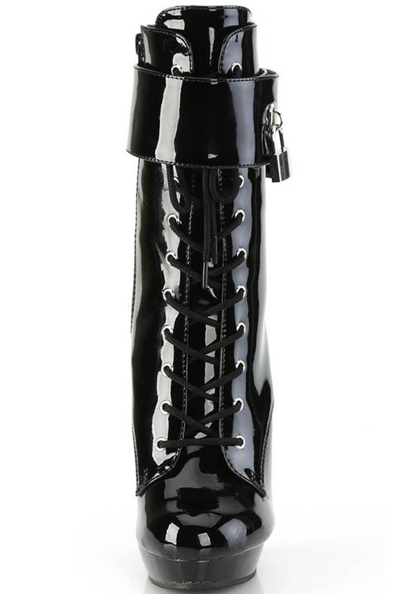 SULTRY-1023 [Black Patent] | Platform Boots [PREORDER] - Beserk - all, black, boots, boots [preorder], clickfrenzy15-2023, discountapp, fp, heels, heels [preorder], labelpreorder, labelvegan, patent, platform, platforms [preorder], pleaser, pole, pole dancing, ppo, preorder, shoes, stripper, vegan