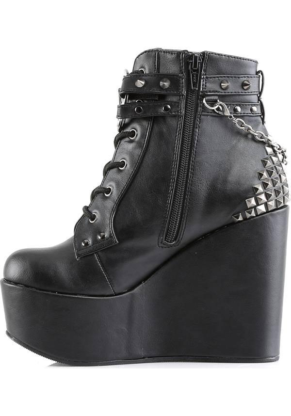 POISON-101 [Black] | PLATFORM BOOTS [PREORDER] - Beserk - all, black, boots, boots [preorder], clickfrenzy15-2023, demonia, demonia shoes, discountapp, fp, goth, gothic, labelpreorder, labelvegan, pentacle, pentagram, platforms, platforms [preorder], pleaserimageupdated, post apocalyptic, ppo, preorder, pricematched, shoes, skull, vegan, wedge, wedges