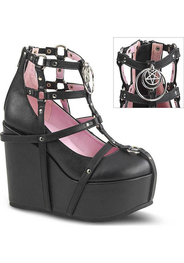 POISON-25-1 [Black] | PLATFORMS [PREORDER] - Beserk - all, black, cage, clickfrenzy15-2023, demonia, demonia shoes, discountapp, fp, goth, gothic, labelpreorder, labelvegan, platforms, platforms [preorder], pleaserimageupdated, ppo, preorder, pricematched, shoes, vegan, wedge, wedges