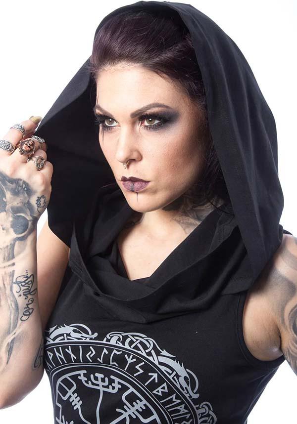 Emerie | HOOD DRESS - Beserk - all, all clothing, all ladies, all ladies clothing, asymmetric, asymmetrical, black and white, clothing, discountapp, dress, dresses, edgy, fp, googleshopping, goth, gothic, grunge, hood, hooded, innocentclothing, ladies, ladies clothing, ladies dress, ladies dresses, may23, PI30381, poizen-industries, R140523, short dress, short dresses, street ware, streetwear, viking, witchy, womens dress, womens dresses