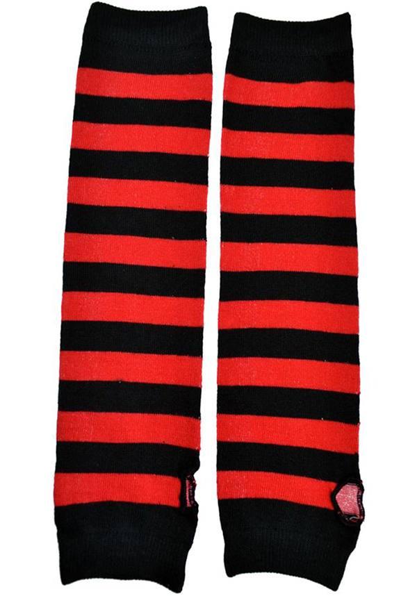 Stripe [Black/Red] | ARMWARMERS^ - Beserk - accessories, all, all clothing, all ladies, all ladies clothing, backorder, black, clickfrenzy15-2023, clothing, cosplay, discountapp, edgy, emo, fp, gloves and armwarmers, goth, gothic, gothic accessories, innocentclothing, jul20, labelpending, ladies accessories, ladies clothing, mens, mens accessories, mens clothing, pending, poizen industries, red and black, stripe, striped, stripes, stripey, winter, winter clothing, winter wear, women