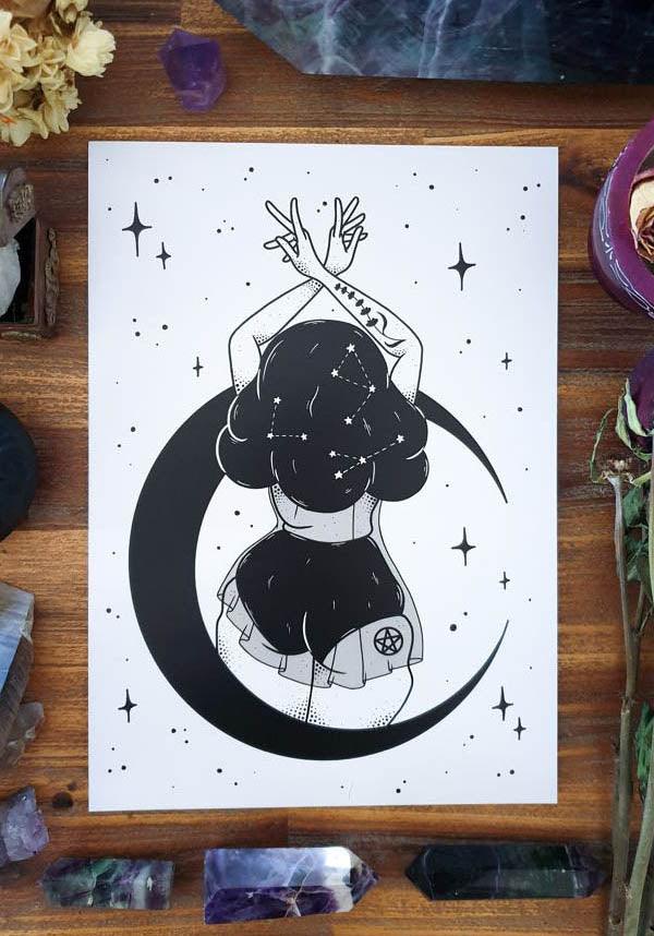 Moon Goddess | ART PRINT - Beserk - all, art, art print, black, black and white, christmas gift, christmas gifts, clickfrenzy15-2023, cpgstinc, crescent moon, dec20, discountapp, fp, gift, gift idea, gift ideas, goth, gothic, gothic gifts, gothic homewares, halloween, halloween homewares, home, homeware, homewares, moon, pentacle, pentagram, poster and tapestry, pumpkin art, pvmpkin art, witch, witches, witchy